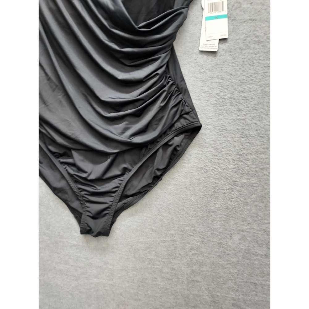Jantzen Women Swimsuits 16 Black V Neck Pull On Stretched Comfort Beach Wear - Picture 5 of 16